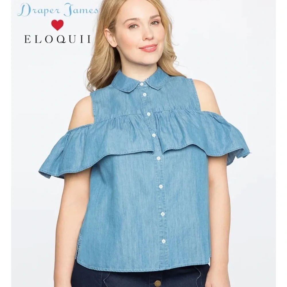 Draper James for EloquiiI Cold-Shoulder Button Down size 18 #1124 - Picture 1 of 8